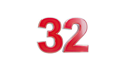 Red Number 32 Isolated on White Background