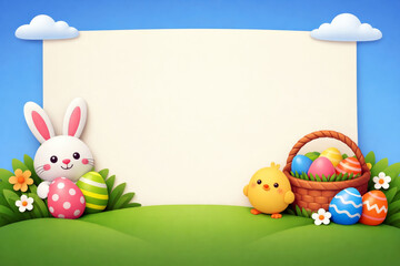Easter Scene with Bunny Chick and Eggs