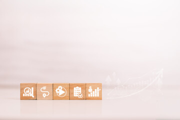 Business Growth Strategy Concept with Performance Icons and Rising Chart