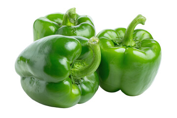 Three fresh green bell peppers isolated on transparent background