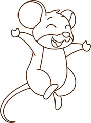 Cartoon Illustration of a Happy Mouse is jumping vector outline