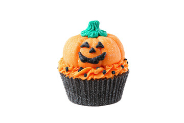 Festive halloween cupcake isolated on transparent background