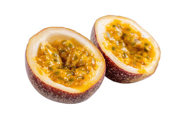 Two halves of a passion fruit isolated on transparent background