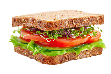 Sandwich with tomato, lettuce and sprouts isolated on transparent background