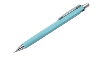 Light blue mechanical pencil isolated PNG on transparent background, drafting tool for drawing and sketching, office and school supplies