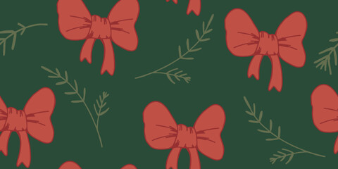 Festive Red Bows and Pine Needles Holiday Pattern
