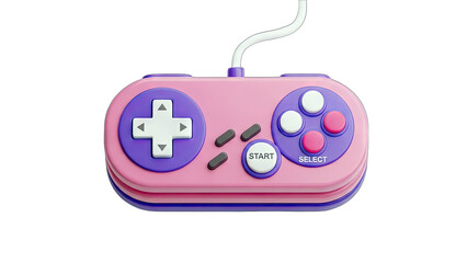 Pink Retro Game Controller Isolated on White Background