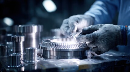Medium shot of engineer assembling Inconel fasteners on aircraft engine components emphasizing durability and heat tolerance in critical aerospace parts.