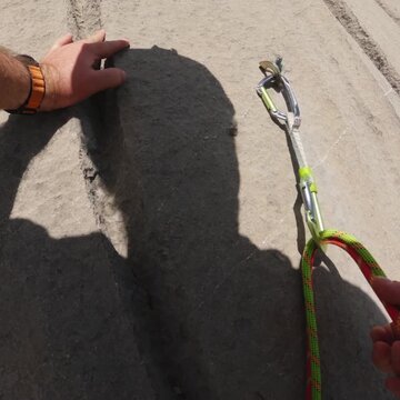 Square 1:1 Aspect Ratio Climber Clipping Bolt On Eroded Water Runnel Rock