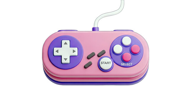Pink Retro Game Controller Isolated on White Background - Powered by Adobe