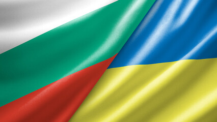Obraz premium Bulgaria and Ukraine two national flags filling the entire frame, close-up view, edge-to-edge composition