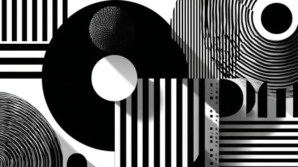 Monochrome minimalist abstract shapes, mid-century stripe patterns, contemporary vector, isolated on white background