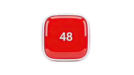 Red Button with Number 48 Isolated on White Background