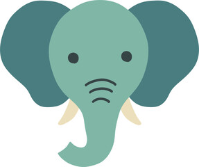 Cute stylized elephant head illustration with tusks in a flat minimalist design style.