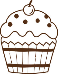 Hand drawn cupcake illustration with cherry and chocolate chips.
