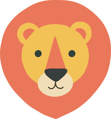 Cute minimalist lion head illustration with a geometric flat design style for children's branding and education.