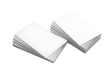Two neat stacks of blank white business cards, ready for custom design and printing, symbolizing new beginnings or professional branding opportunities