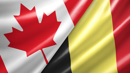 Fototapeta premium Canada and Belgium two national flags filling the entire frame, close-up view, edge-to-edge composition