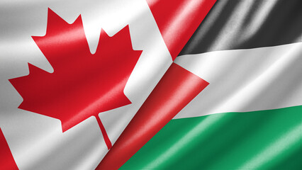 Canada and Palestine State two national flags filling the entire frame, close-up view, edge-to-edge composition
