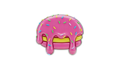 Pink Iced Macaron with Sprinkles Isolated on White