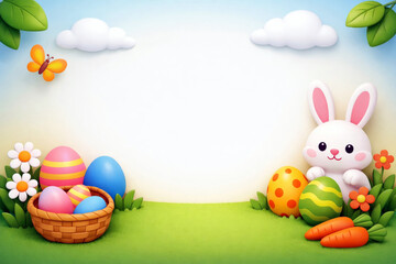 Springtime Easter Bunny with Colorful Eggs