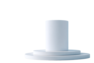 White cylinder on three round platforms isolated on transparent background