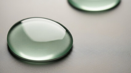 Two reflective water droplets on surface