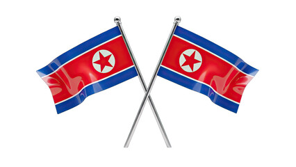 North Korean Flags Crossed on White Background