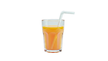 Orange Juice in Glass with Straw on White Background