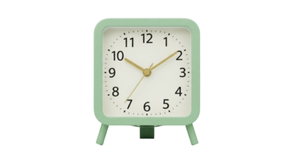 Mint green square alarm clock isolated PNG on transparent background, retro style timepiece for bedroom decor and time management