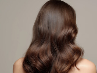 Fototapeta premium Soft waves cascade down back showcasing glossy strands and subtle movement.