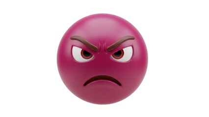 Fuchsia angry face emoji isolated PNG, 3D rendering of a frustrated emoticon with frowning eyebrows and mouth for social media