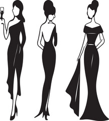 Elegant women in glamorous black evening dresses for special occasions and events