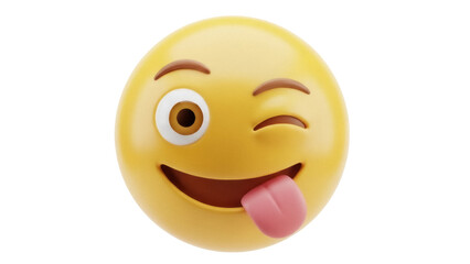 Fototapeta premium Yellow winking emoji with tongue out isolated PNG, playful emoticon with funny expression for social media and messaging apps