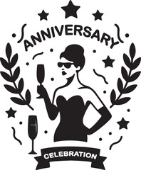 Elegant woman toasting an anniversary celebration with champagne in a festive design