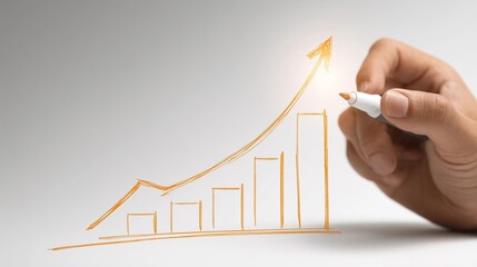 Hand-drawn glowing upward arrow on graph,concept of business growth or success.