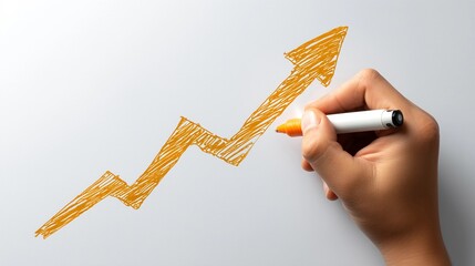 Hand-drawn glowing upward arrow on graph,concept of business growth or success.