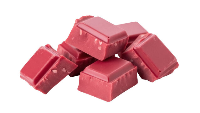 Ruby chocolate chunks isolated PNG, pink confectionery pieces with a fruity flavor for baking and dessert decoration on transparent background