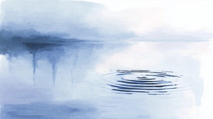 Watercolor background with ripples on calm lake,blue and white color,flat design,copy space,banner