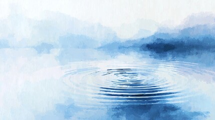 Watercolor background with ripples on calm lake,blue and white color,flat design,copy space,banner