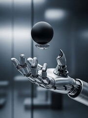 Futuristic robot hand manipulation floating sphere in sterile environment