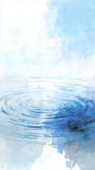 Watercolor background with ripples on calm lake,blue and white color,flat design,copy space,banner