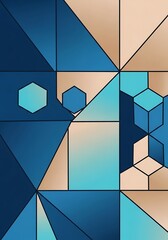 Geometric abstraction in calming blue hues and elegant beige gradients