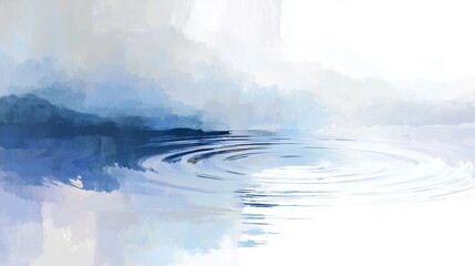 Watercolor background with ripples on calm lake,blue and white color,flat design,copy space,banner