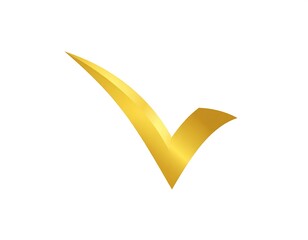 Glossy golden checkmark floating on a stark white background