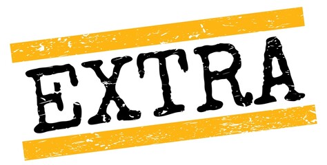 EXTRA text on yellow-black grungy lines stamp sign.