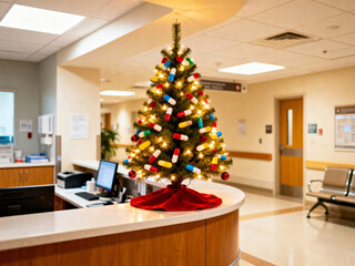 Pill-Decorated Christmas Tree in Hospital Lobby