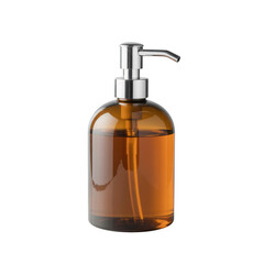 Fototapeta premium Brown glass soap dispenser with silver pump, isolated on a transparent background