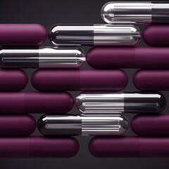 Modern pharmaceutical display with purple and silver capsules arrangement