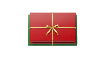 Festive red and green gift box with gold ribbon isolated PNG, present for Christmas or birthday on transparent background
